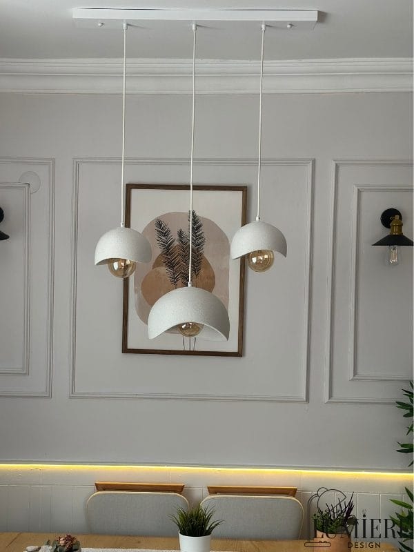 107 Beyaz Üçlü Yemek Masası Sarkıt Avize - Görsel 1