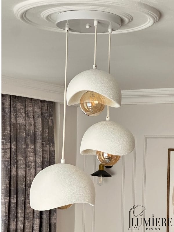 16 Beyaz Üçlü Sarkıt Avize - Modern Beton | 3'lü - Görsel 1