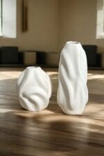 Dalgalı Seramik Vazo Seti - Beyaz - Görsel 3